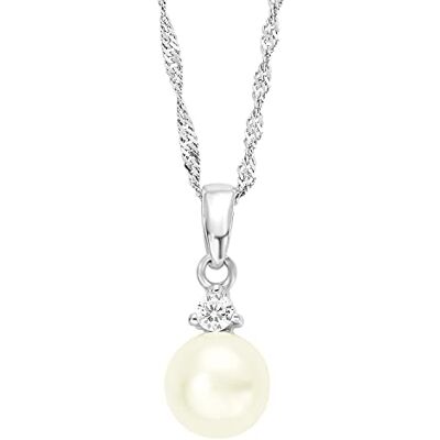 amor Kette mit Anhänger aus 925 Sterling Silber für Damen, Halsschmuck, mit Zirkonia synth., mit Süßwasserzuchtperle, Kommt in Schmuck Geschenk Box amor Kette mit Anhänger aus 925 Sterling Silber für Damen, Halsschmuck, mit Zirkonia synth., mit Süßwasserzuchtperle, Kommt in Schmuck Geschenk Box