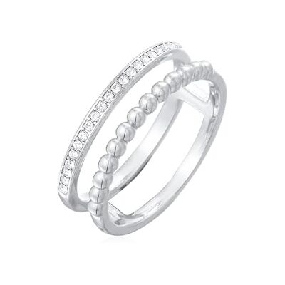 Elli Ring damer uttalande dubbelknäppt kula silverfärgad med kristaller, Mässing, Kristall Elli Ring damer uttalande dubbelknäppt kula silverfärgad med kristaller, Mässing, Kristall