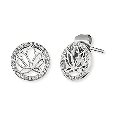Engelsrufer Damen-Ohrstecker mit Lotusblumen Motiv und 64 weißen Zirkonia Steinen verziert, aus Sterling Silber, Durchmesser: 1,1 cm, ERE-Lotus-ZI-ST Engelsrufer Damen-Ohrstecker mit Lotusblumen Motiv und 64 weißen Zirkonia Steinen verziert, aus Sterling Silber, Durchmesser: 1,1 cm, ERE-Lotus-ZI-ST