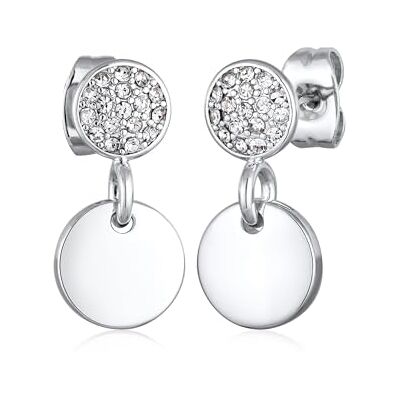 Elli örhängen damörhängen platta hänge rund elegant silverfärg med kristaller, En Storlek, Mässing, Kristall Elli örhängen damörhängen platta hänge rund elegant silverfärg med kristaller, En Storlek, Mässing, Kristall