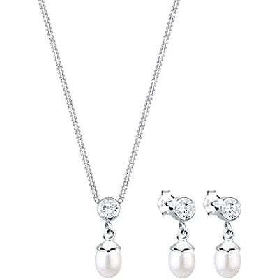 Elli Smyckesset damer sötvattenodlade pärlor och zirkoniumkristaller i 925 sterling silver Elli Smyckesset damer sötvattenodlade pärlor och zirkoniumkristaller i 925 sterling silver