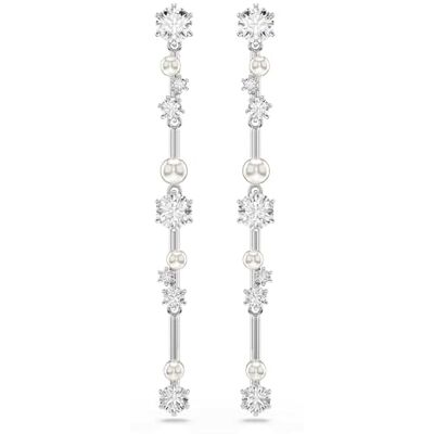 Swarovski Constella droppörhängen, Kristallpärla, Runda snitt, Vit, Rhodiumpläterad, En storlek Swarovski Constella droppörhängen, Kristallpärla, Runda snitt, Vit, Rhodiumpläterad, En storlek