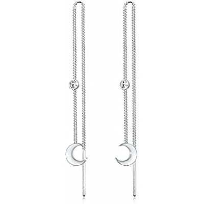 Elli Örhängen kvinnor halvmåne hänge filigran med kristaller i 925 sterlingsilver, Sterlingsilver, Kristall Elli Örhängen kvinnor halvmåne hänge filigran med kristaller i 925 sterlingsilver, Sterlingsilver, Kristall