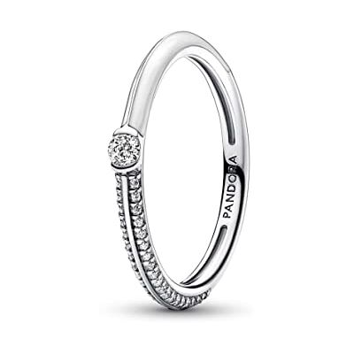 PANDORA ME Pavé & Weiß Doppelring aus Sterling Silber mit klaren Cubic Zirkonia Steinchen in der Größe 52, 192528C02-52 PANDORA ME Pavé & Weiß Doppelring aus Sterling Silber mit klaren Cubic Zirkonia Steinchen in der Größe 52, 192528C02-52