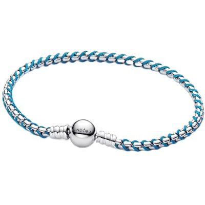 PANDORA Blått snöre ormlänkarmband i sterlingsilver, kombination av tyg och metall, tillfällig kollektion, längd: 23 cm, 593816C01-23 PANDORA Blått snöre ormlänkarmband i sterlingsilver, kombination av tyg och metall, tillfällig kollektion, längd: 23 cm, 593816C01-23