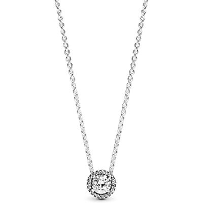 PANDORA Damen Halskette mit Rundem Funkelndem Strahlenkranz aus Sterling Silber und Zirkonia Steinchen 45cm Länge PANDORA Damen Halskette mit Rundem Funkelndem Strahlenkranz aus Sterling Silber und Zirkonia Steinchen 45cm Länge