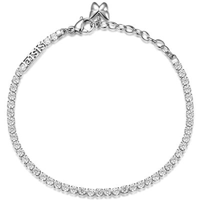 Brosway Desideri Familj, damer, tennisarmband i 304 rostfritt stål, med kubisk zirkon, systerinskription och fjärilshänge, 18,5 cm, BEI029 Brosway Desideri Familj, damer, tennisarmband i 304 rostfritt stål, med kubisk zirkon, systerinskription och fjärilshänge, 18,5 cm, BEI029