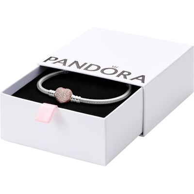 PANDORA Pavé-Herz-Verschluss Schlangen-Gliederarmband mit Sterling-Silber und 14 Karat rosévergoldete Metalllegierung, Cubic Zirkonia Steinen aus der Moments Collection, 16cm PANDORA Pavé-Herz-Verschluss Schlangen-Gliederarmband mit Sterling-Silber und 14 Karat rosévergoldete Metalllegierung, Cubic Zirkonia Steinen aus der Moments Collection, 16cm