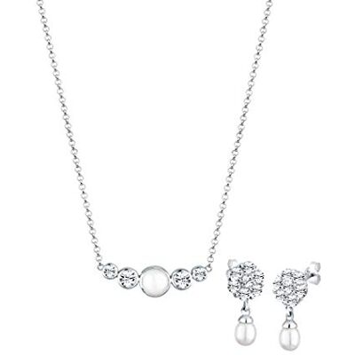 Elli Premium smyckesset kvinnor klassisk med sötvattensodlade pärlor och kristaller i 925 sterlingsilver, 450, Sterlingsilver, Pärla Elli Premium smyckesset kvinnor klassisk med sötvattensodlade pärlor och kristaller i 925 sterlingsilver, 450, Sterlingsilver, Pärla