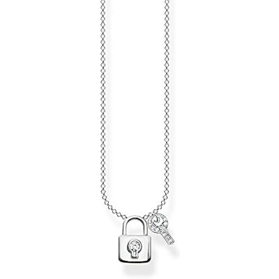 THOMAS SABO Damen Halskette Schloss mit Schlüssel 925er Sterlingsilber mit Zirkonia, Länge: 40cm 45cm, KE2122-051-14-L45V THOMAS SABO Damen Halskette Schloss mit Schlüssel 925er Sterlingsilber mit Zirkonia, Länge: 40cm 45cm, KE2122-051-14-L45V