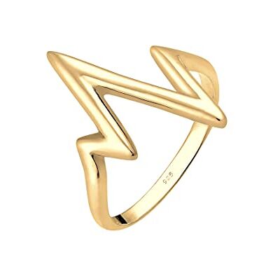 Elli kvinnors 925 sterling silver guldpläterad sicksack ring, Q, Guld Silver, Ohne Elli kvinnors 925 sterling silver guldpläterad sicksack ring, Q, Guld Silver, Ohne