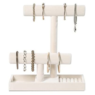 ByKen Jewelry ByKen Multifunktionell smyckeshållare med 2 nivåer, halsbandsarmband, hållare med örhängen, ringbricka, smyckesorganiseringsstativ för scrunchie klockor (beige sammet) ByKen Jewelry ByKen Multifunktionell smyckeshållare med 2 nivåer, halsbandsarmband, hållare med örhängen, ringbricka, smyckesorganiseringsstativ för scrunchie klockor (beige sammet)