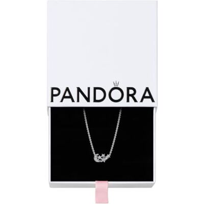 PANDORA Timeless Funkelnde Mond & Stern Collier-Halskette aus Sterling Silber mit Zirkonia Steinen, Größe 45cm, 392991C01-45 PANDORA Timeless Funkelnde Mond & Stern Collier-Halskette aus Sterling Silber mit Zirkonia Steinen, Größe 45cm, 392991C01-45