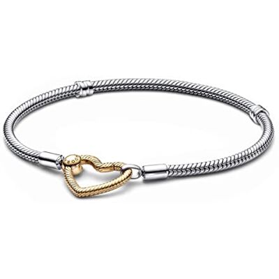 PANDORA Moments Herzverschluss Schlangen-Gliederarmband aus Sterling-Silber und 14 Karat vergoldeter Metalllegierung kompatibel Moments Armbänder Größe: 20cm PANDORA Moments Herzverschluss Schlangen-Gliederarmband aus Sterling-Silber und 14 Karat vergoldeter Metalllegierung kompatibel Moments Armbänder Größe: 20cm