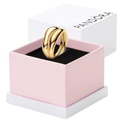 PANDORA Essence Organisch Geformte Stacking-Ringe aus Sterling Silber mit vergoldeter Metalllegierung, Größe: 52, 163264C00-52 PANDORA Essence Organisch Geformte Stacking-Ringe aus Sterling Silber mit vergoldeter Metalllegierung, Größe: 52, 163264C00-52