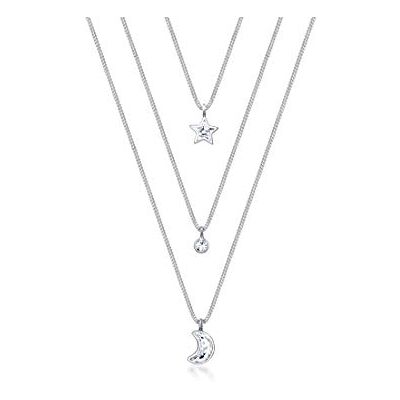 Elli Halsband kvinna lager stjärna måne astro kristaller 925 sterlingsilver, 400, Silver Elli Halsband kvinna lager stjärna måne astro kristaller 925 sterlingsilver, 400, Silver