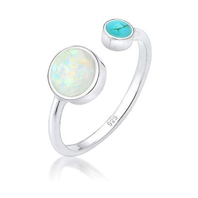 Elli Ring dam boho öppen justerbar med syntetisk opal och howlit i 925 sterlingsilver, Silver, Opal Elli Ring dam boho öppen justerbar med syntetisk opal och howlit i 925 sterlingsilver, Silver, Opal