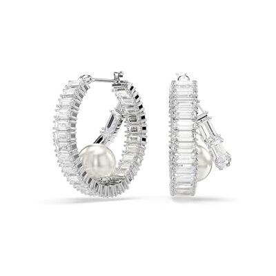 Swarovski Ariana Grande x bågeörhängen, Kristallpärla, Baguettesnitt, Vit, Rhodiumpläterad, En storlek Swarovski Ariana Grande x bågeörhängen, Kristallpärla, Baguettesnitt, Vit, Rhodiumpläterad, En storlek