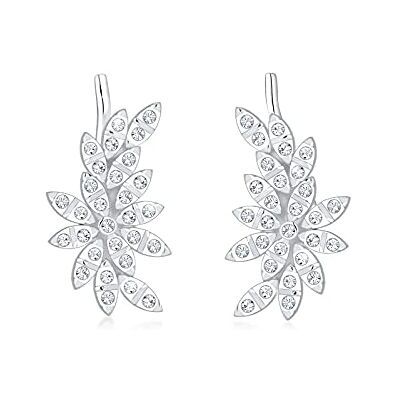 Elli kvinnor silver 925 sterling silver blomma öra manschett kristallörhängen, Crystal Metall Silver, Kristall Elli kvinnor silver 925 sterling silver blomma öra manschett kristallörhängen, Crystal Metall Silver, Kristall