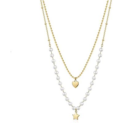 Brosway CHANT 14K guldpläterad PVD-pläterad dubbelradig halsband rostfritt stål pärla 51 cm BAH82 Brosway CHANT 14K guldpläterad PVD-pläterad dubbelradig halsband rostfritt stål pärla 51 cm BAH82