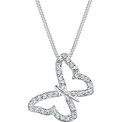 Elli Damhalsband med hänge fjäril silver 925 kristall vit Elli Damhalsband med hänge fjäril silver 925 kristall vit