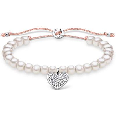 THOMAS SABO armband vita pärlor med hjärta pavé, 925 sterlingsilver, 13–20 cm längd, 13,00-20,00 cm, Sterlingsilver, Ej tillämpligt THOMAS SABO armband vita pärlor med hjärta pavé, 925 sterlingsilver, 13–20 cm längd, 13,00-20,00 cm, Sterlingsilver, Ej tillämpligt