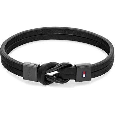 Tommy Hilfiger Herren Armband aus Leder und Edelstahl in der Farbe Schwarz, Innenumfang: 19cm, 2790442 Tommy Hilfiger Herren Armband aus Leder und Edelstahl in der Farbe Schwarz, Innenumfang: 19cm, 2790442