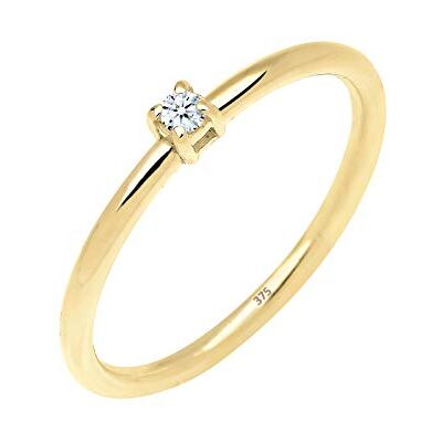 Elli Premium kvinnors solitär ring glamour 375 gult guld diamant 0,03 ct, 58 EU, fasettad slipning, Diamant Elli Premium kvinnors solitär ring glamour 375 gult guld diamant 0,03 ct, 58 EU, fasettad slipning, Diamant