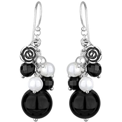 Elli kvinnors 925 sterlingsilver Xilion skurna örhängen, Turkos Shell Silver, Onyx Elli kvinnors 925 sterlingsilver Xilion skurna örhängen, Turkos Shell Silver, Onyx