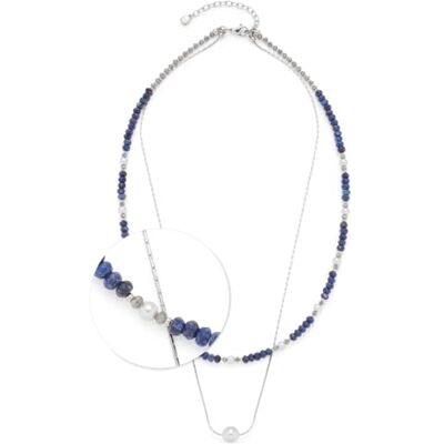 JEWELS BY LEONARDO halskedja Anjana, kort kedja av silverfärgat rostfritt stål, uppträdda glaspärlor i mörkblåtoner och vita imitationspärlor, 45–50 cm längd, smycke present, 024311, 45 cm, Rostfritt JEWELS BY LEONARDO halskedja Anjana, kort kedja av silverfärgat rostfritt stål, uppträdda glaspärlor i mörkblåtoner och vita imitationspärlor, 45–50 cm längd, smycke present, 024311, 45 cm, Rostfritt