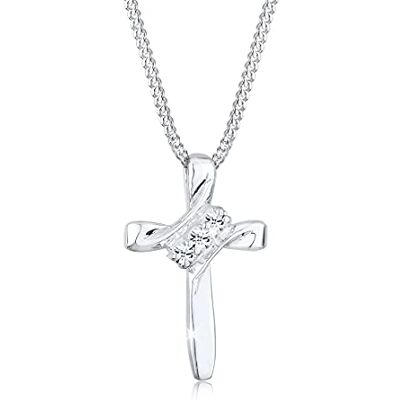 Elli halsband damer kors religion med kristaller i 925 sterlingsilver, 45, fasettad slipning, Kristall Elli halsband damer kors religion med kristaller i 925 sterlingsilver, 45, fasettad slipning, Kristall