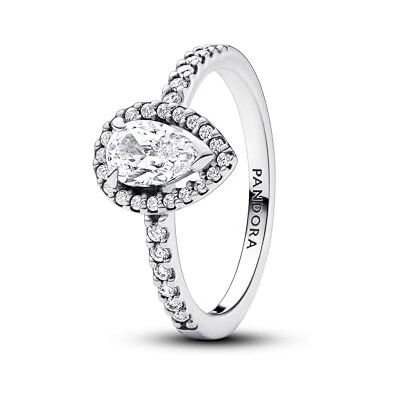 PANDORA Timeless Funkelnder Birnen-Kranz Ring aus Sterling Silber mit Cubic Zirkoniastein verziert, Größe: 52, 192835C01-52 PANDORA Timeless Funkelnder Birnen-Kranz Ring aus Sterling Silber mit Cubic Zirkoniastein verziert, Größe: 52, 192835C01-52