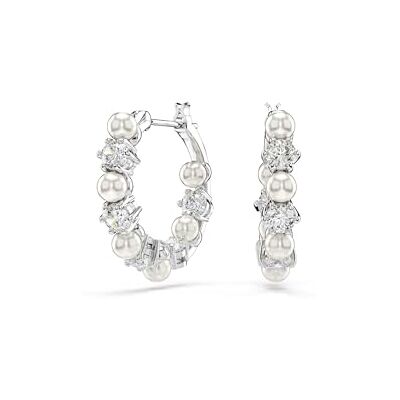 Swarovski Matrix droppörhängen, Kristallpärla, Rundskuren, Vit, Rhodiumpläterad, En storlek Swarovski Matrix droppörhängen, Kristallpärla, Rundskuren, Vit, Rhodiumpläterad, En storlek