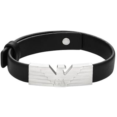 Giorgio Armani ID-armband i rostfritt stål och svart läderrem, EGS3075040, Glänsande svart Giorgio Armani ID-armband i rostfritt stål och svart läderrem, EGS3075040, Glänsande svart