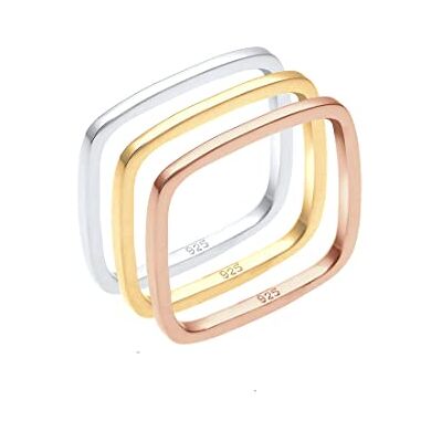 Elli Damring Tri Color Statement fyrkantig uppsättning förgyllt silver 925 0602451216, 52 EU, fasettad slipning, Utan Elli Damring Tri Color Statement fyrkantig uppsättning förgyllt silver 925 0602451216, 52 EU, fasettad slipning, Utan
