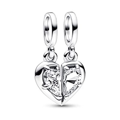 PANDORA Moments Teilbarer Mutter & Tochter Charm-Anhänger mit Zirkonia Moments Collection, kompatibel Moments Armbändern, 792643C01 PANDORA Moments Teilbarer Mutter & Tochter Charm-Anhänger mit Zirkonia Moments Collection, kompatibel Moments Armbändern, 792643C01