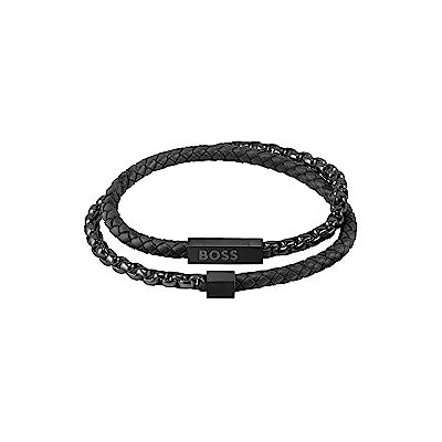 Boss Jewelry Mäns Blended Collection Läderarmband Svart 1580150M Boss Jewelry Mäns Blended Collection Läderarmband Svart 1580150M