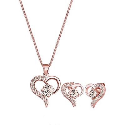 Elli Dam 925 Sterling Silver Xilion Cut kristaller hjärta hänge med kedja och stiftörhängen set e guldpläterad,Brun Elli Dam 925 Sterling Silver Xilion Cut kristaller hjärta hänge med kedja och stiftörhängen set e guldpläterad,Brun