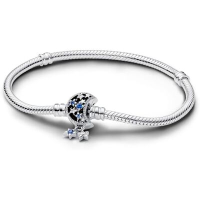 PANDORA Moments Schlangen-Gliederarmband mit Funkelndem Mond-Verschluss aus Sterling Silber, Zirkonia, Kompatibel Moments, Größe: 18cm, 592819C01-18 PANDORA Moments Schlangen-Gliederarmband mit Funkelndem Mond-Verschluss aus Sterling Silber, Zirkonia, Kompatibel Moments, Größe: 18cm, 592819C01-18