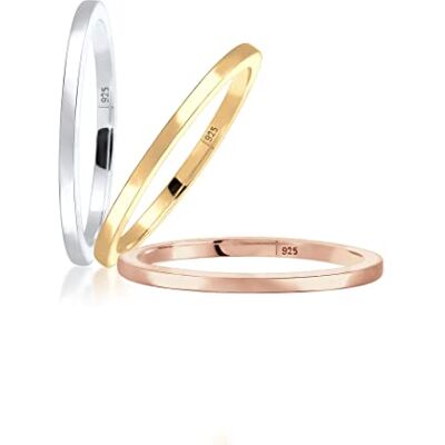 Elli Ring damset stapelbara ringar tri-color i 925 sterlingsilver, 56 EU, fasettad slipning, Utan Elli Ring damset stapelbara ringar tri-color i 925 sterlingsilver, 56 EU, fasettad slipning, Utan