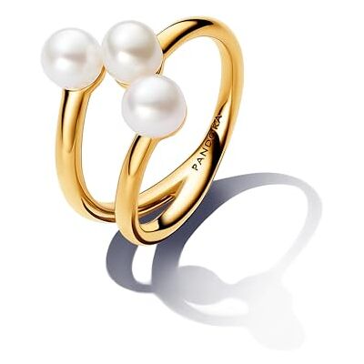 PANDORA Essence Behandelte Süßwasserzuchtperle offener Ring aus Sterling Silber mit vergoldeter Metalllegierung, Größe: 56, 163285C01-56 PANDORA Essence Behandelte Süßwasserzuchtperle offener Ring aus Sterling Silber mit vergoldeter Metalllegierung, Größe: 56, 163285C01-56