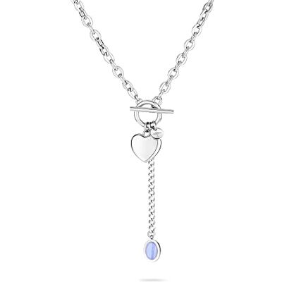 FYNCH-HATTON Y-halsband med hjärthänge och smyckesten cabochon av rostfritt stål, 45 cm, Rostfritt stål, Blå spets agat FYNCH-HATTON Y-halsband med hjärthänge och smyckesten cabochon av rostfritt stål, 45 cm, Rostfritt stål, Blå spets agat