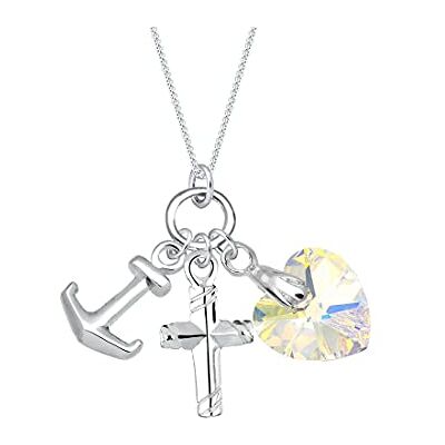 Elli halsband kvinnor ankare hjärta kors hänge filigrisk med kristaller i 925 sterlingsilver, 45, Silver, Turkos Elli halsband kvinnor ankare hjärta kors hänge filigrisk med kristaller i 925 sterlingsilver, 45, Silver, Turkos