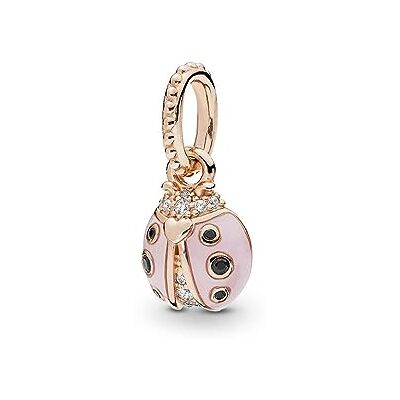 PANDORA rosafarbener Marienkäfer Anhänger mit 14 Karat rosévergoldete Metalllegierung und Cubic Zirkonia/ Kristalle, aus der Collection Moments PANDORA rosafarbener Marienkäfer Anhänger mit 14 Karat rosévergoldete Metalllegierung und Cubic Zirkonia/ Kristalle, aus der Collection Moments