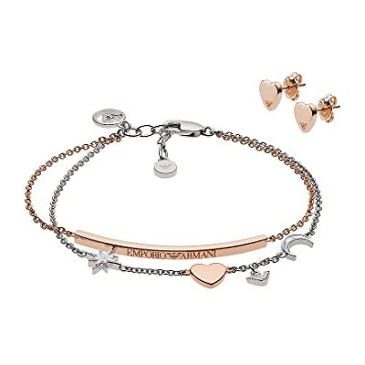 Giorgio Armani Två-ton sterling silverarmband och örhänge present, EG3417221 Giorgio Armani Två-ton sterling silverarmband och örhänge present, EG3417221