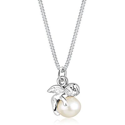 Elli kvinnors 925 sterling silver vit sötvattenspärla ängel hänge med kedja, 45, emalj, Pärla Elli kvinnors 925 sterling silver vit sötvattenspärla ängel hänge med kedja, 45, emalj, Pärla