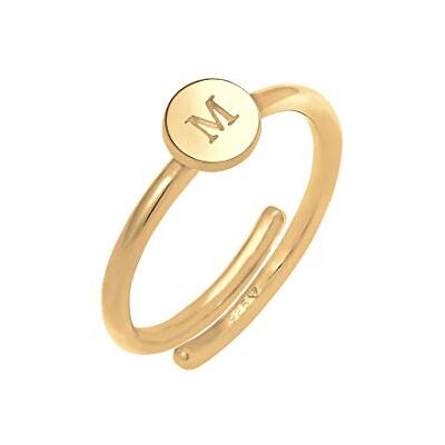 Elli ring damer bokstav M cirkel justerbar bas i 925 sterlingsilver förgylld, Sterlingsilver, Utan Elli ring damer bokstav M cirkel justerbar bas i 925 sterlingsilver förgylld, Sterlingsilver, Utan