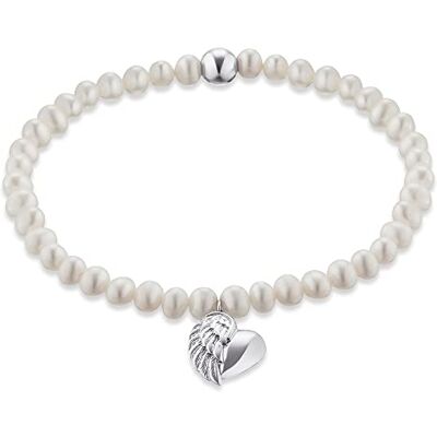 Engelsrufer Damen Perlen Stretch Armband aus Sterling Silber und Perlmutt Süßwasserperlen mit Herzflügel Anhänger Länge: 17 cm nickelfrei Engelsrufer Damen Perlen Stretch Armband aus Sterling Silber und Perlmutt Süßwasserperlen mit Herzflügel Anhänger Länge: 17 cm nickelfrei