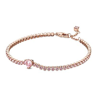PANDORA Funkelndes Herz Tennisarmband in 14 Karat Rosévergoldeter Metalllegierung mit Künstlichen Kristallen, Gr.16, 580041C01-16 PANDORA Funkelndes Herz Tennisarmband in 14 Karat Rosévergoldeter Metalllegierung mit Künstlichen Kristallen, Gr.16, 580041C01-16