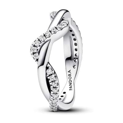 PANDORA Timeless Funkelnde Verschlungene Welle Ring aus Sterling Silber mit Cubic Zirkonia, Größe 54, 193098C01-54 PANDORA Timeless Funkelnde Verschlungene Welle Ring aus Sterling Silber mit Cubic Zirkonia, Größe 54, 193098C01-54